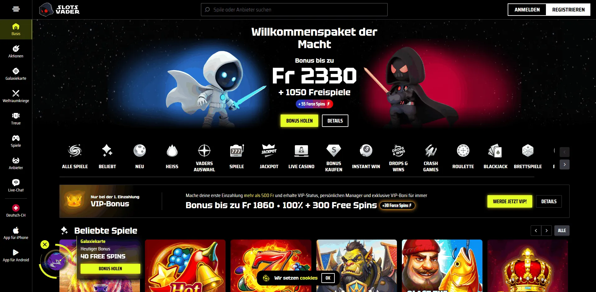 Slots Vader Kraftspins und Turniere Slots Vader Bonus und Freispiele
