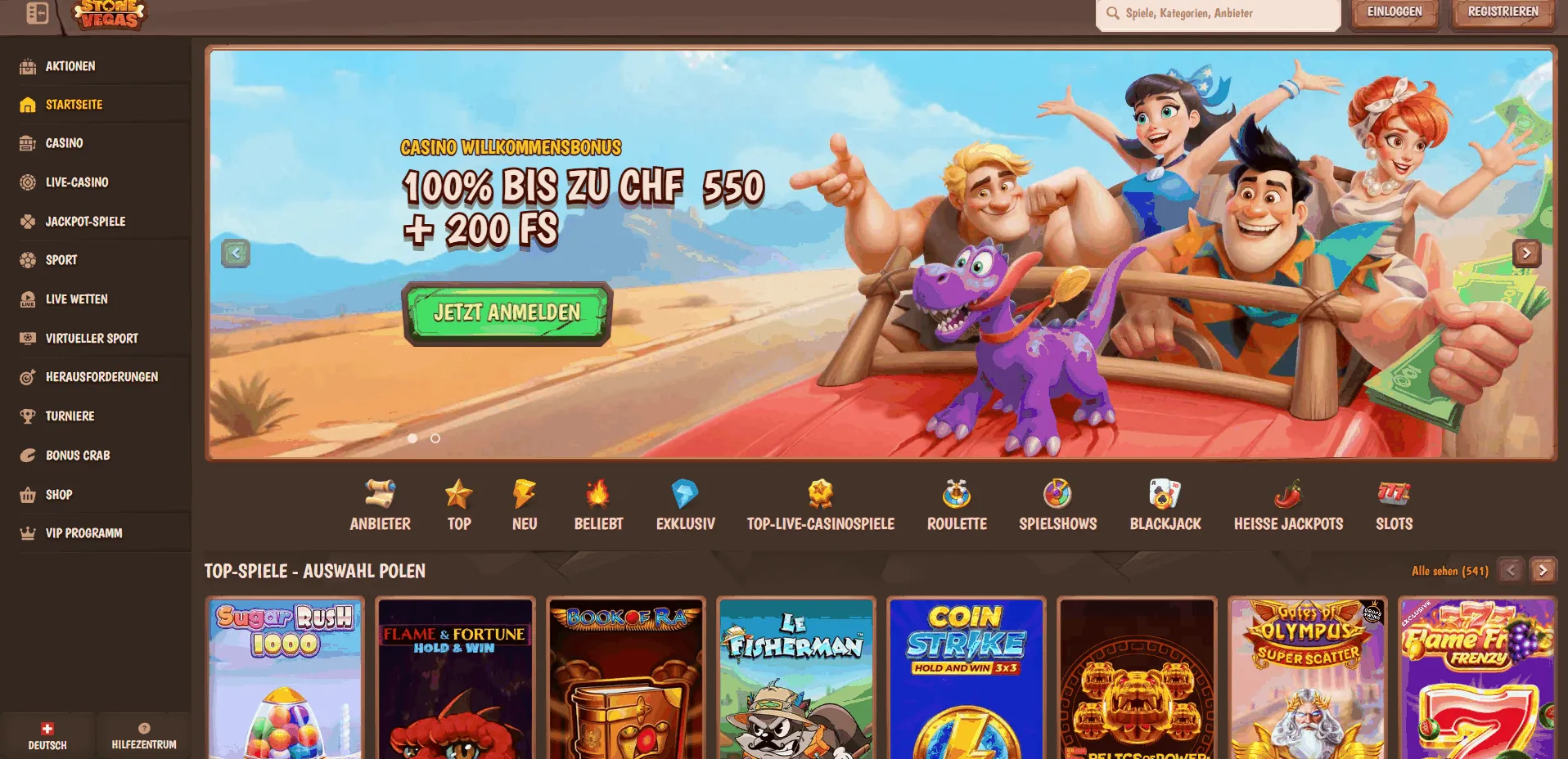 Stone Vegas Jackpots und Turniere Stone Vegas Spiele Angebot